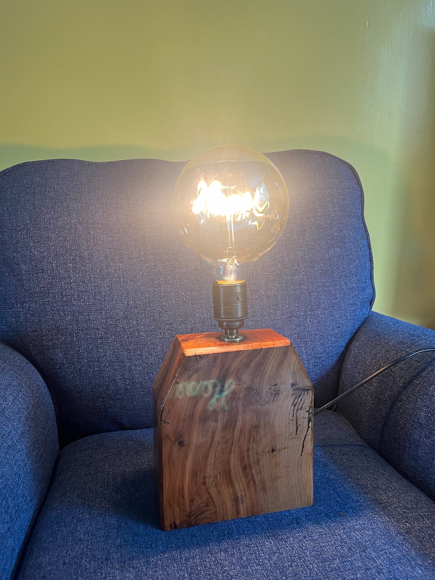Wooden Lamp with ‘Home’ Bulb